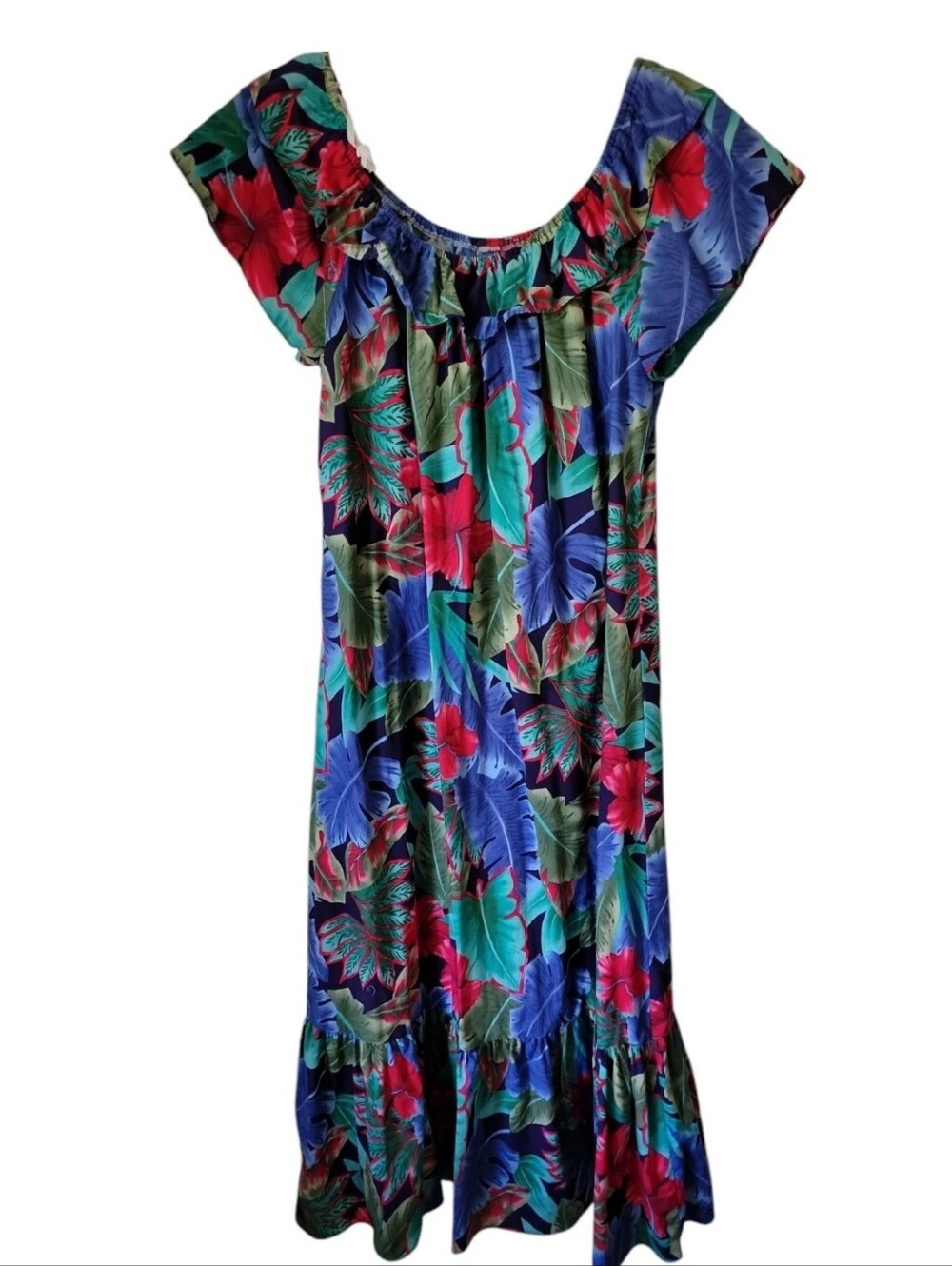 Hilo Hattie Tropical Floral Maxi Dress — Blue, Green, Red